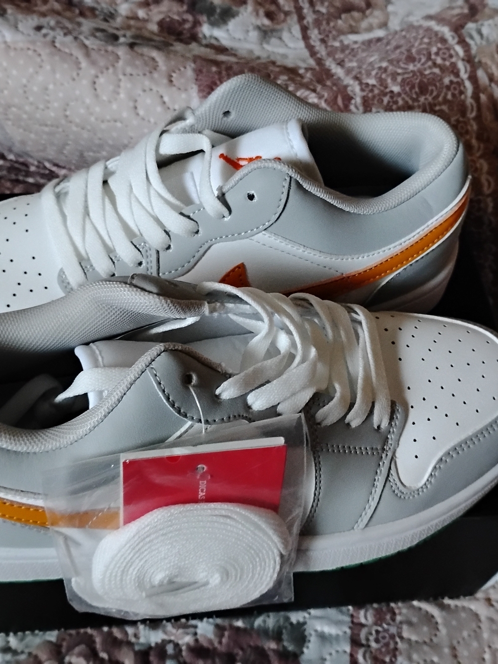 Nike Men’s White and Orange Low-Top Sneakers with Gray Trim